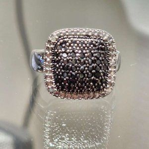 Vintage DBJ black and white diamond square ring, sterling silver